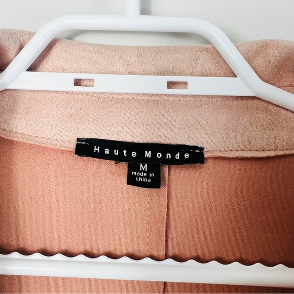 Haute Monde Blush Pink Women's Juniors Casual Faux Suede Moto Jacket size Medium - Picture 9 of 13